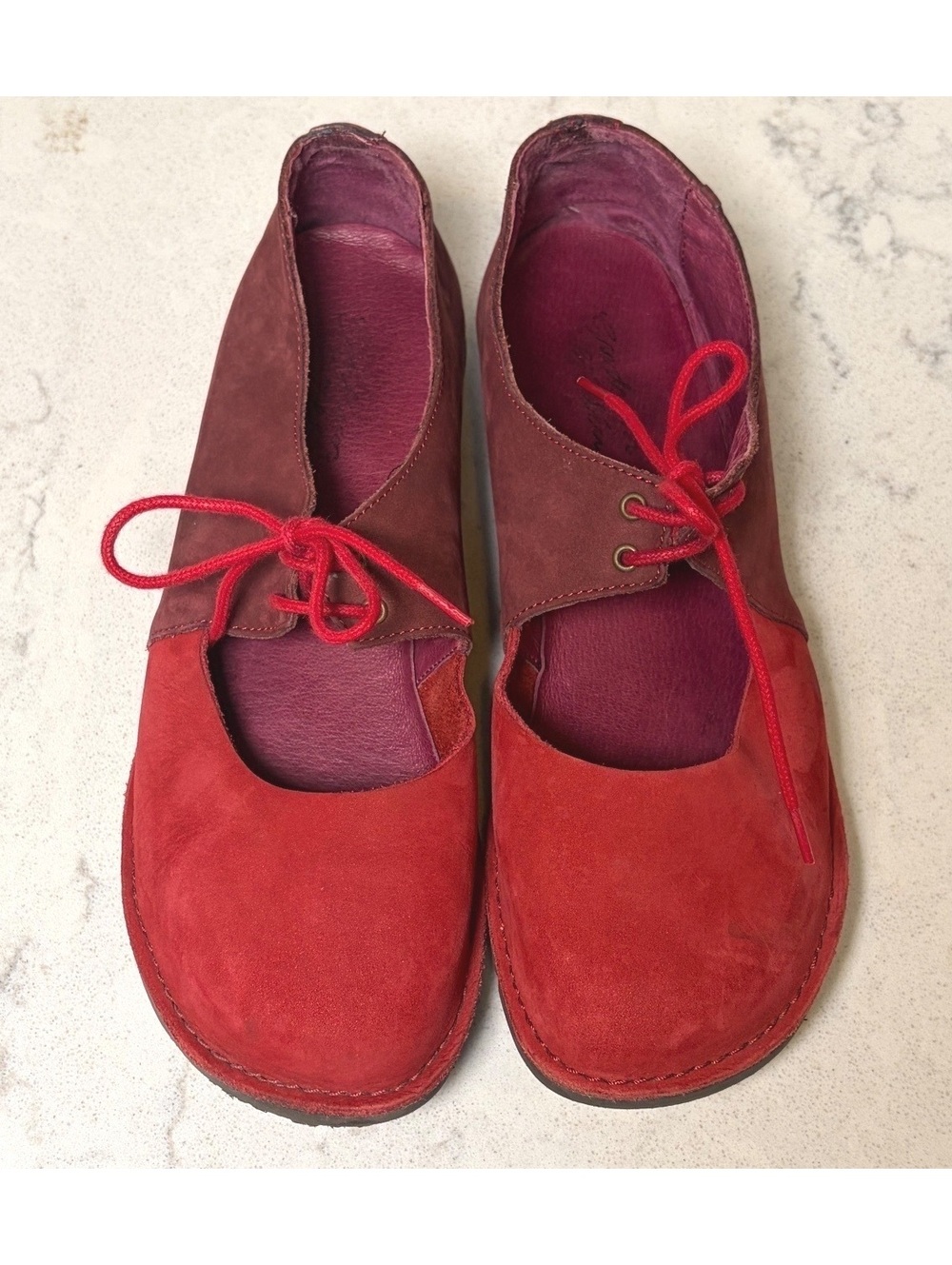 Gudrun Sjödén Red Burgundy Nubuck Lace Up Mary Jane Shoes EU 41 Portugal - Picture 2 of 7